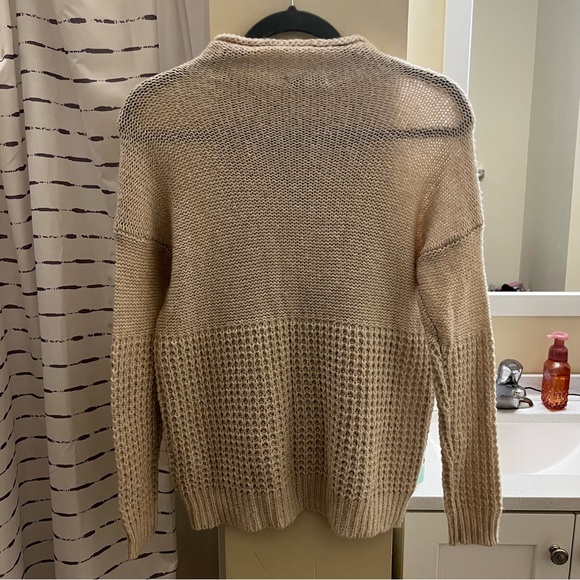 AMERICAN EAGLE sweater waffle knit mockneck cream tan neutral drop shoulder cozy - Picture 4 of 10